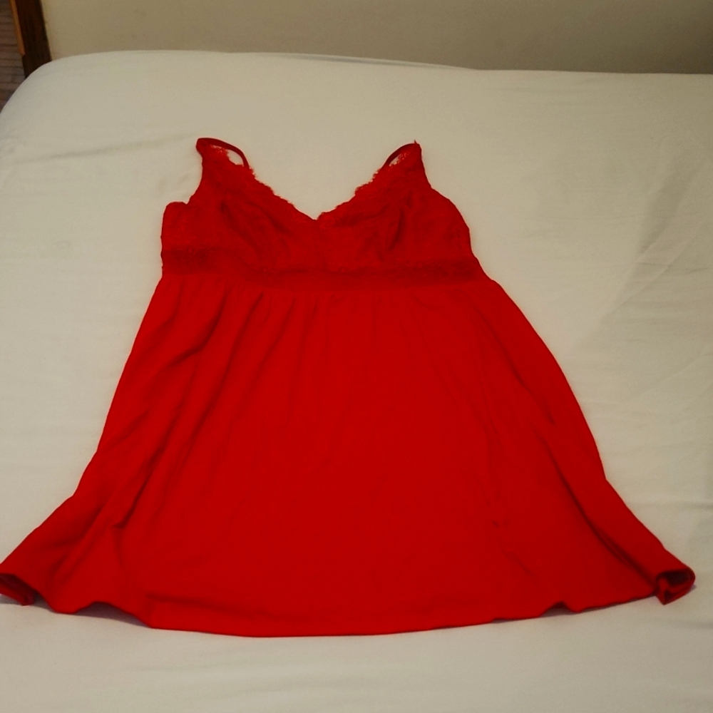 Sexy Red Cotton Chemise with lace.